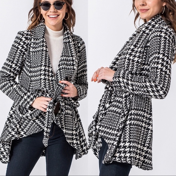 ♦️Houndstooth Uneven Hem Jacket with Belt - Picture 8 of 8